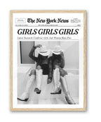iHery Girls Just Wanna Have Fun Framed Trendy Cowgirl NewsPaper Wall Art, 12x16in Natural OAK Wood Black and White Canvas Wall D