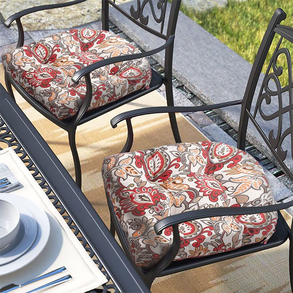 Magpie Fabrics Outdoor/Indoor Tufted Seat Cushion With Ties Set Of 2, 19'X19' Waterproof Patio Chair Pads Tatami Floor Pillow