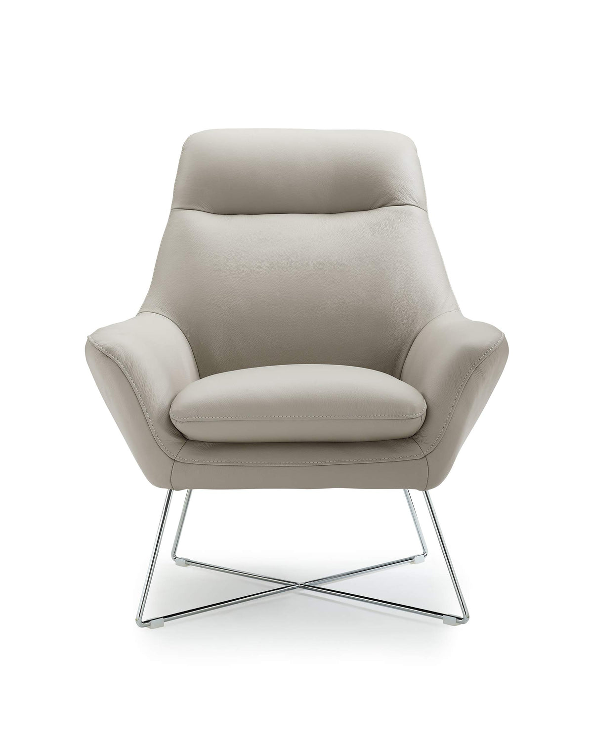 HomeRoots Light Grey Chair Light Gray Top Grain Italian Leather Stainless Steel Legs.