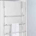 MyGift 3 Tier Silver Metal Over The Door Bathroom Towel Rack, Small Space Extra Storage Towel Bar Hanger