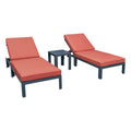 LeisureMod Chelsea Modern Aluminum Outdoor Chaise Lounge Chair Set of 2 with Side Table & Cushions (Orange)