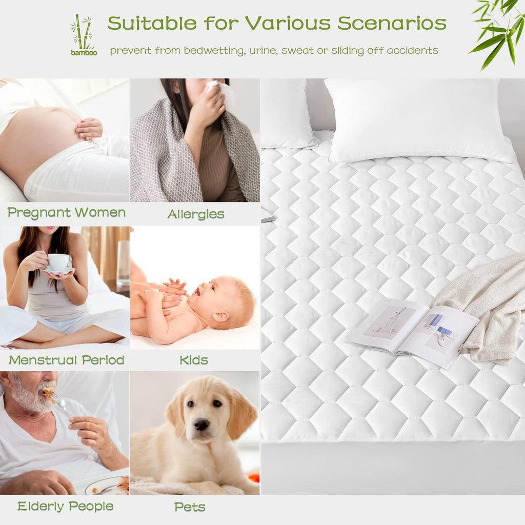 Grt Twin Xl Mattress Protector Waterproof, Rayon From Bamboo, Cooling Quilted Fitted Mattress Pad, Noiseless Waterproof Mattress