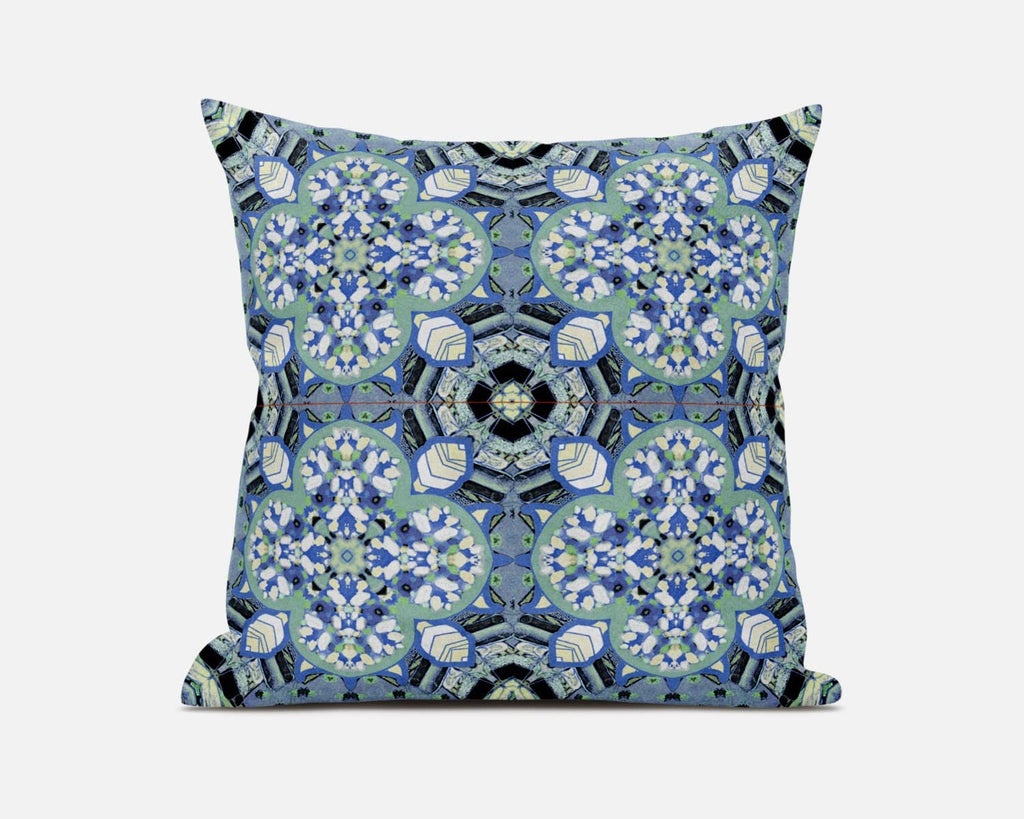 HomeRoots Blue White Black 16â€ Sapphire White Cloverleaf Boho Zippered Suede Throw Pillow