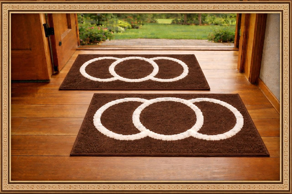 Brown Door Mat Set of 2, Circle Pattern, Beautiful Floor Rug for Entryway