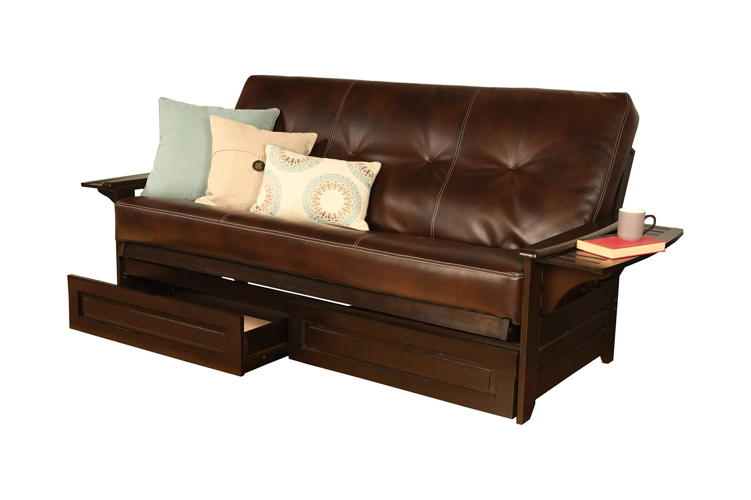 Kodiak Futons Phoenix Full Size Futon In Espresso Finish With Storage Drawers, Oregon Trail Java