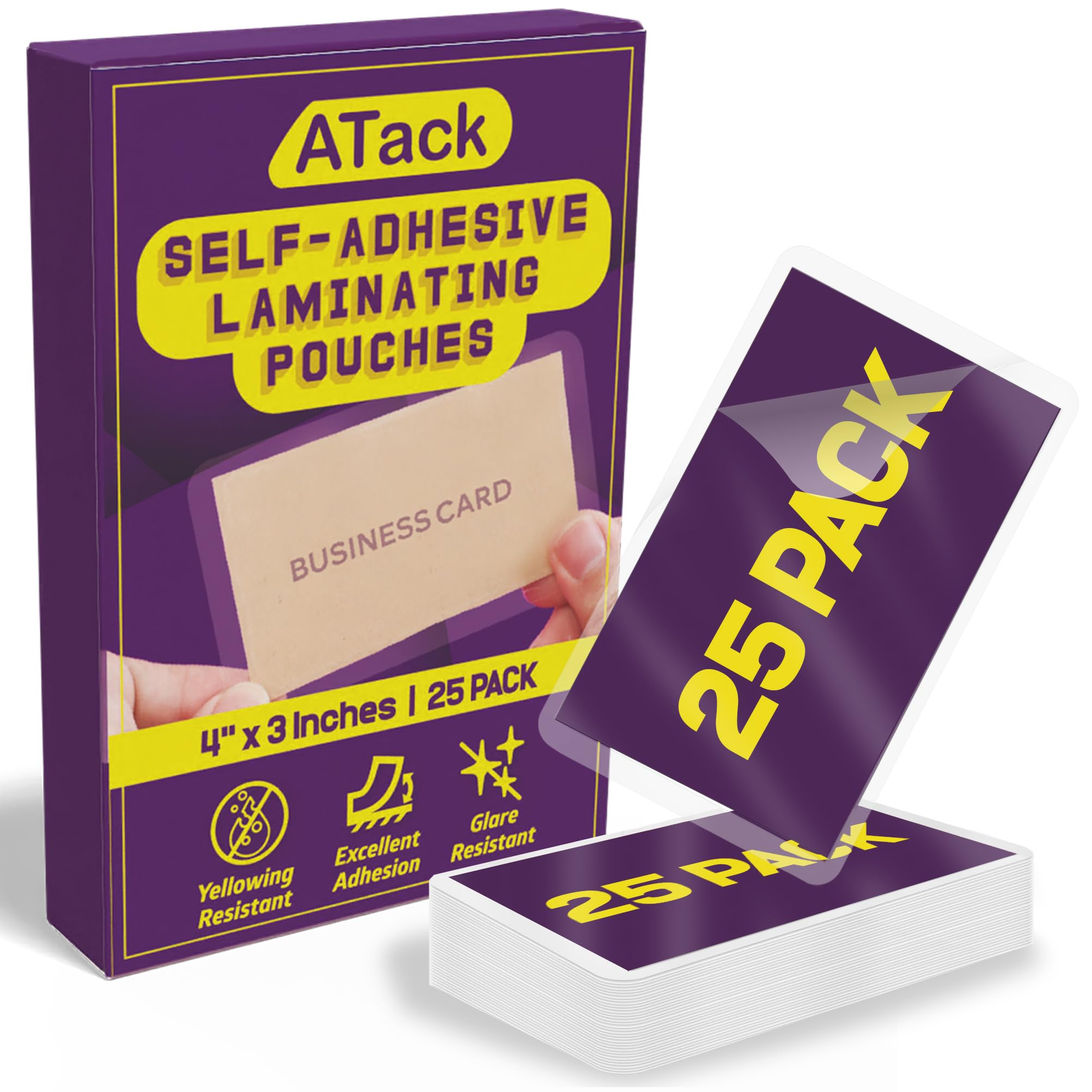 Atack Self-Sealing Laminating Pouches Business Card Size, 9.5 Mil And Hard Self Laminating Business Cards Pouch (Pack Of 25)