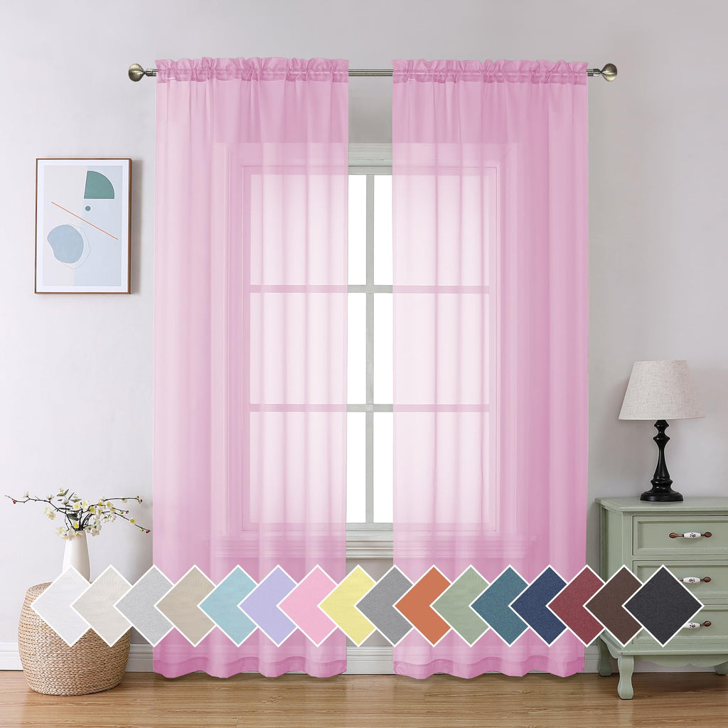 Aiyufeng Light Pink Sheer Curtains 84 Inches Long 2 Panels Set, Semi Transparent Voile Rod Pocket Sheer Window Drapes For Bedroo
