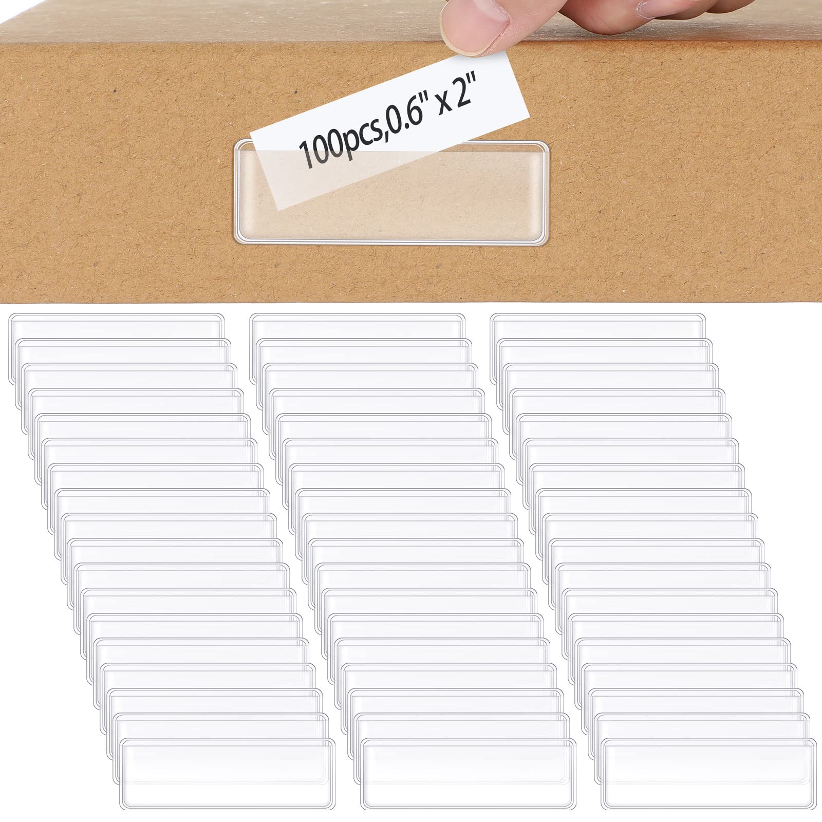 100 Pcs Label Holders Adhesive Label Pockets Mailbox Label Shelf Label Plastic Peel Stick Tag Clear Long Side Open Price Tag For