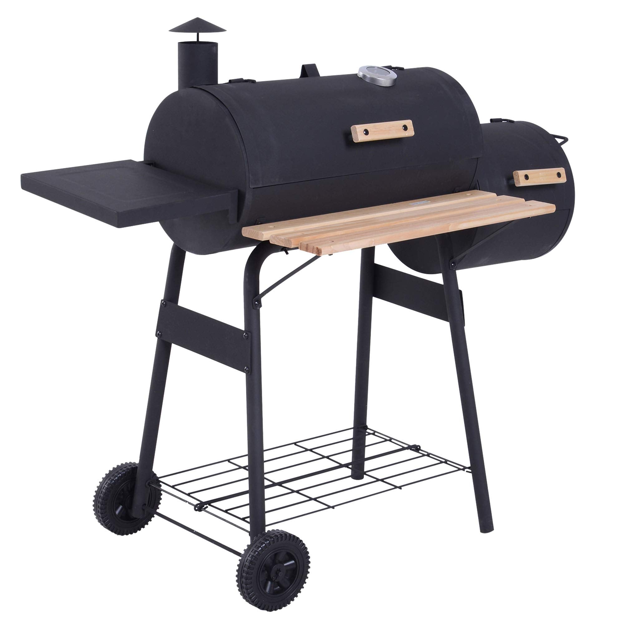 Outsunny 48' Portable Barrel Charcoal Bbq Grill, Steel Outdoor Barbecue Smoker With 232 Square Inches Cooking Space, Storage Sh