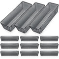 Maitys 12 Pcs Vanity Drawer Organizer 9 x 3 x 2 Clear Plastic Utensil Organizers Kitchen Drawers Dividers for Office Desk Silver