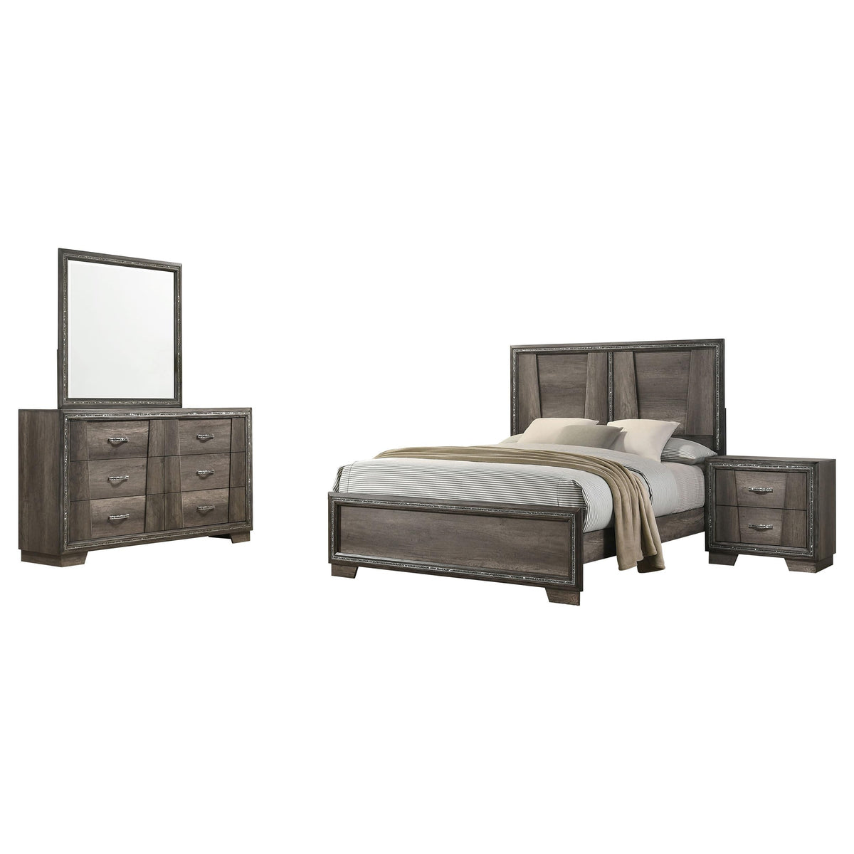 Coaster Home Furnishings Janine Transitional 4-Piece Bedroom Set Eastern King Size Panel Bed Frame 57-Inch Headboard Grey 223551Ke-S4