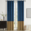 Bulbul Color Block Window Curtains Panels 120 Inches Long Navy Blue Gold Velvet Farmhouse Drapes For Bedroom Living Room Darkeni