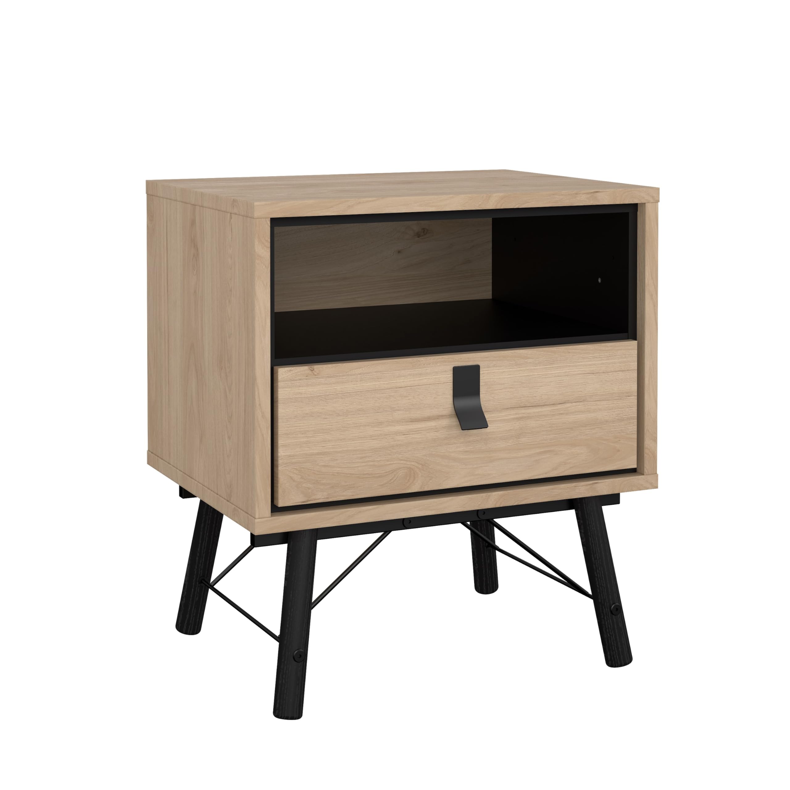 Ry Nightstand with 1 Drawer and Open Shelf, Jackson Hickory/Black