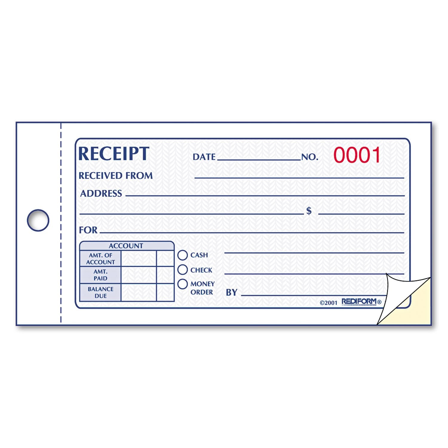Rediform Money Receipt Book, 2.75' X 5.625', 50 Numbered Duplicates (8L820)