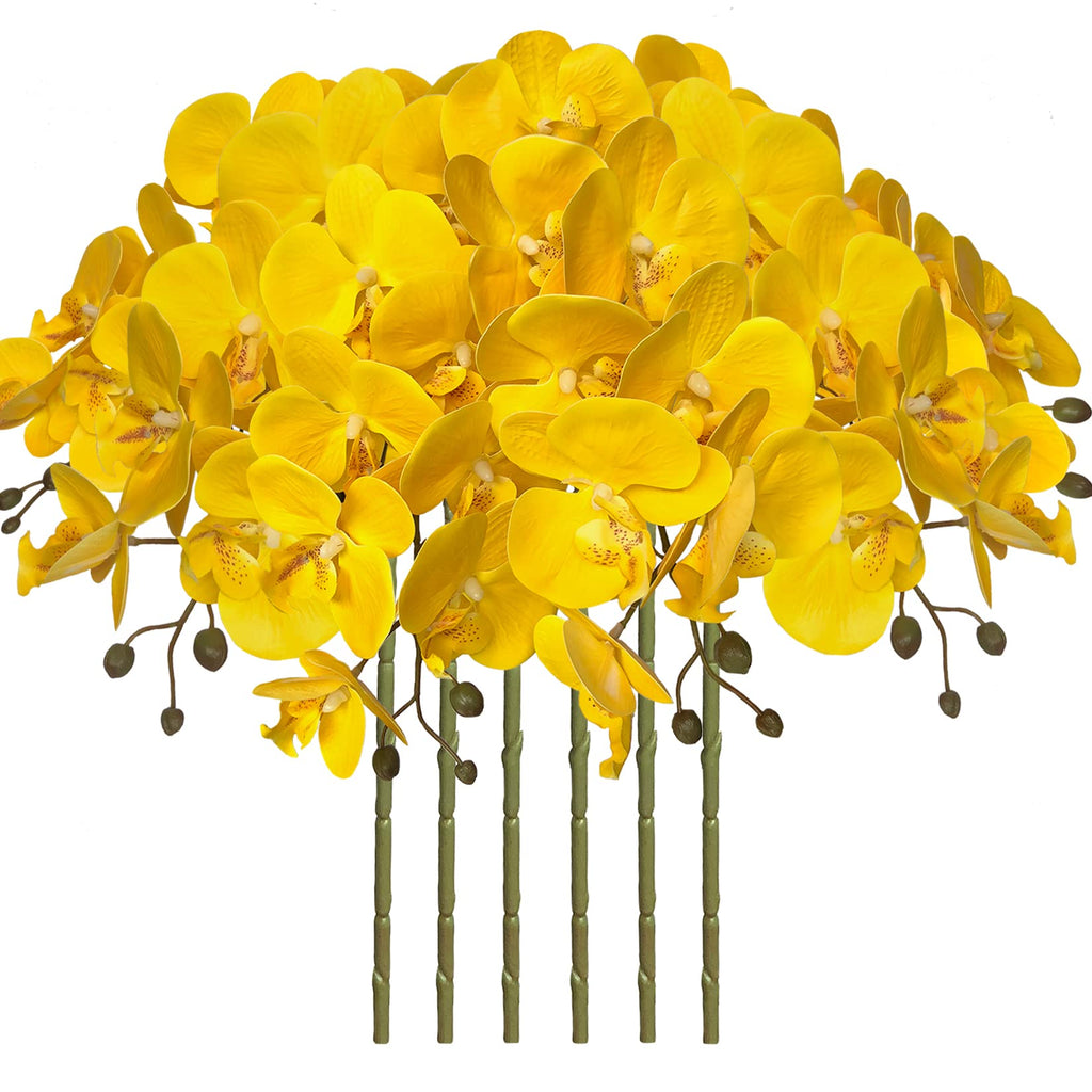 FagusHome 32 Inch Artificial Phalaenopsis Flowers 6 Pcs Artificial Orchid Flowers Stem Plants for Home D  cor (Yellow)