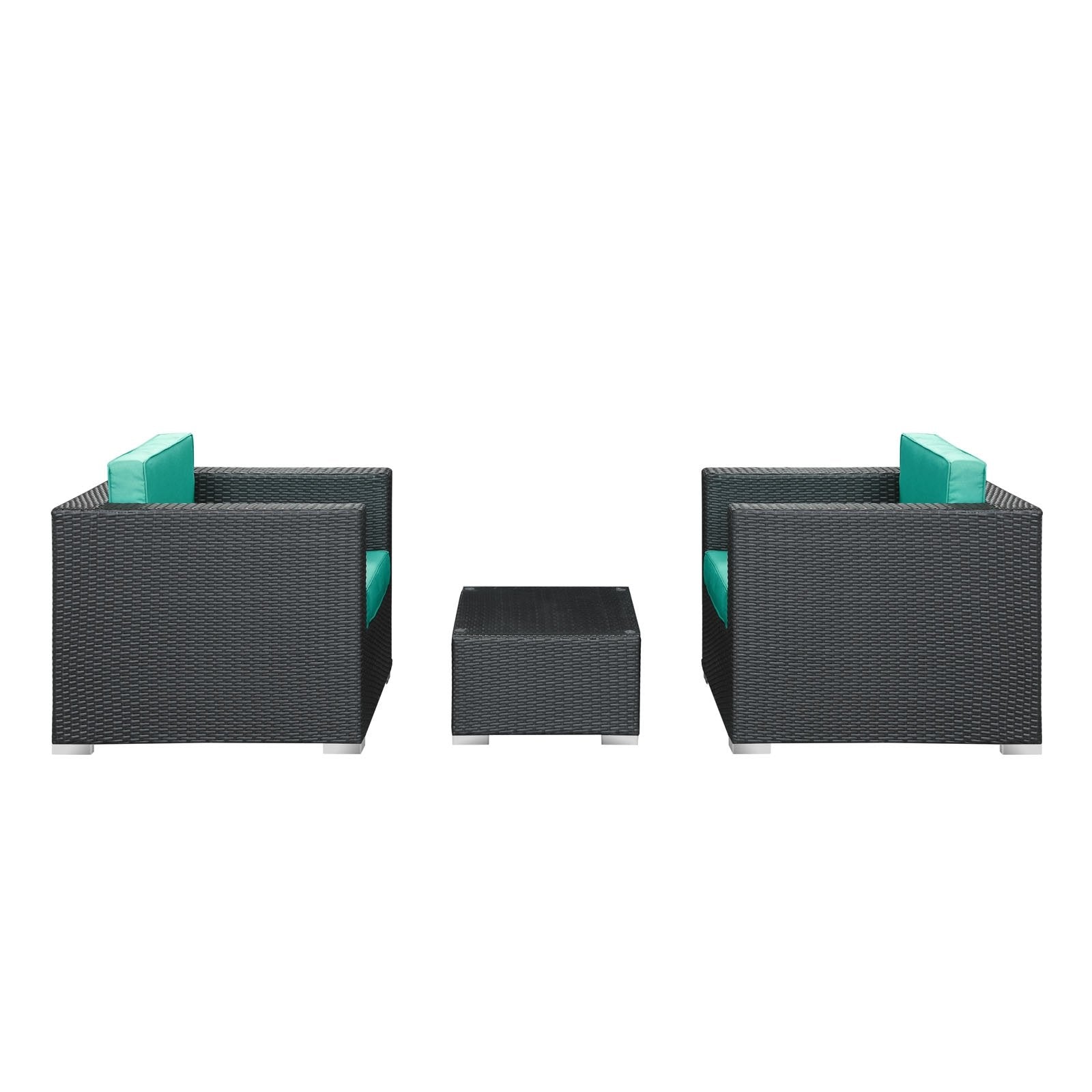 Modway Burrow 3-Piece Espresso Patio Sectional Set With Turquoise Cushions