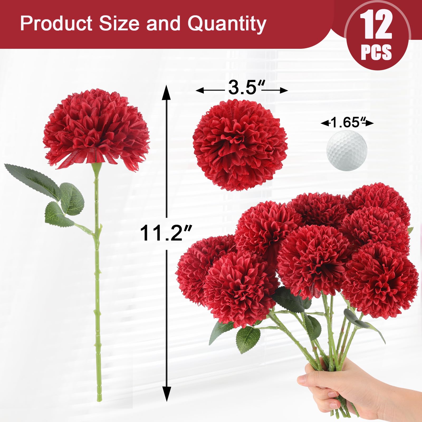 Hananona 12 Pcs Artificial Chrysanthemums Flowers Burgundy Flowers, Fake Mums Flowers Silk Flowers For Spring Home Decor Indoor
