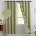 Yakamok Sage Green Linen Curtains 100% Blackout 72 Inches Long,Room Darkening Textured Curtains For Living Room Thermal Grommet