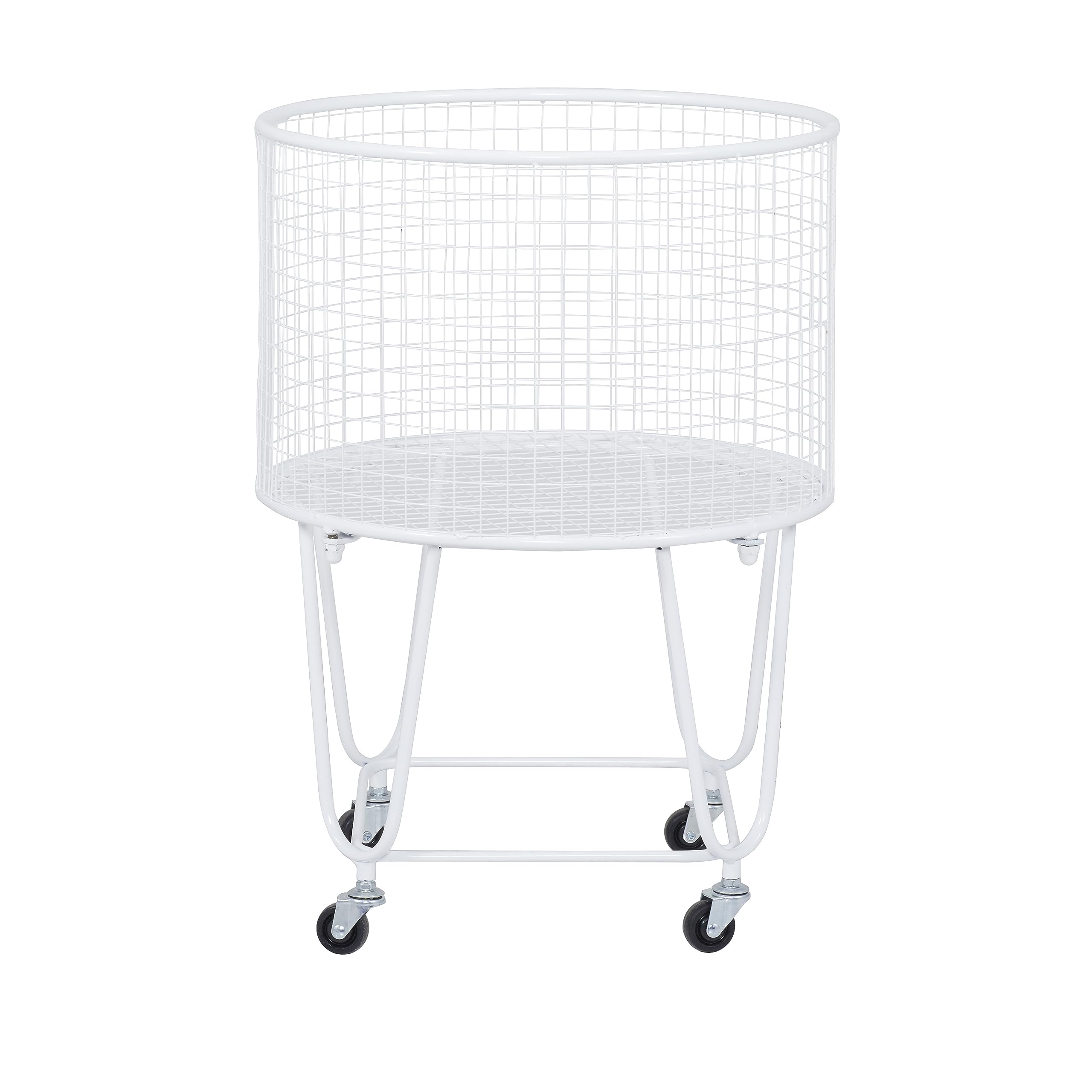 Deco 79 Metal Round Storage Cart With Wheels, 18' X 18' X 24', White