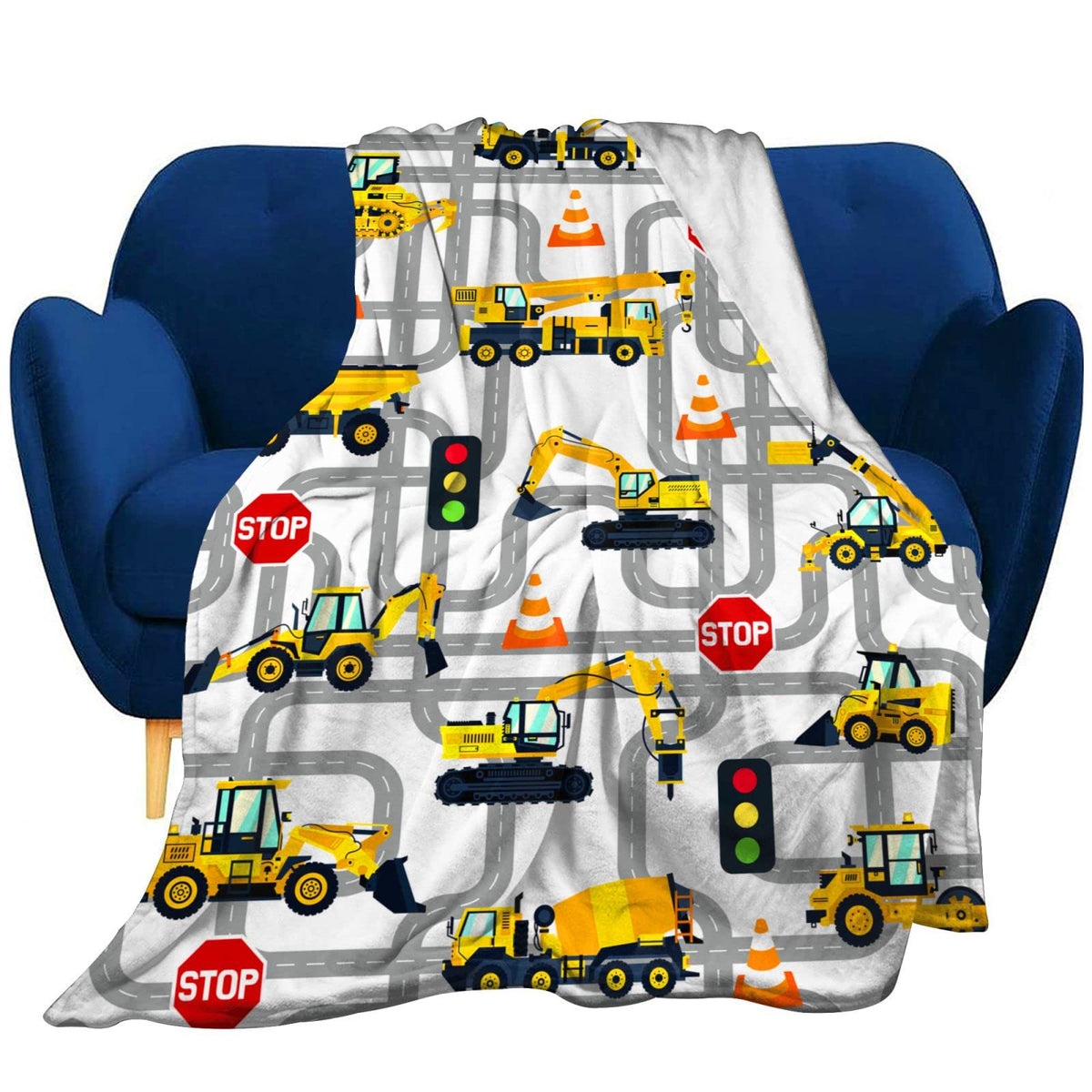 Esconal Construction Truck Blanket For Toddler Boys Kids Flannel Cars Blankets And Throws For Adults Bedding Sofa Gifts 50'X40'