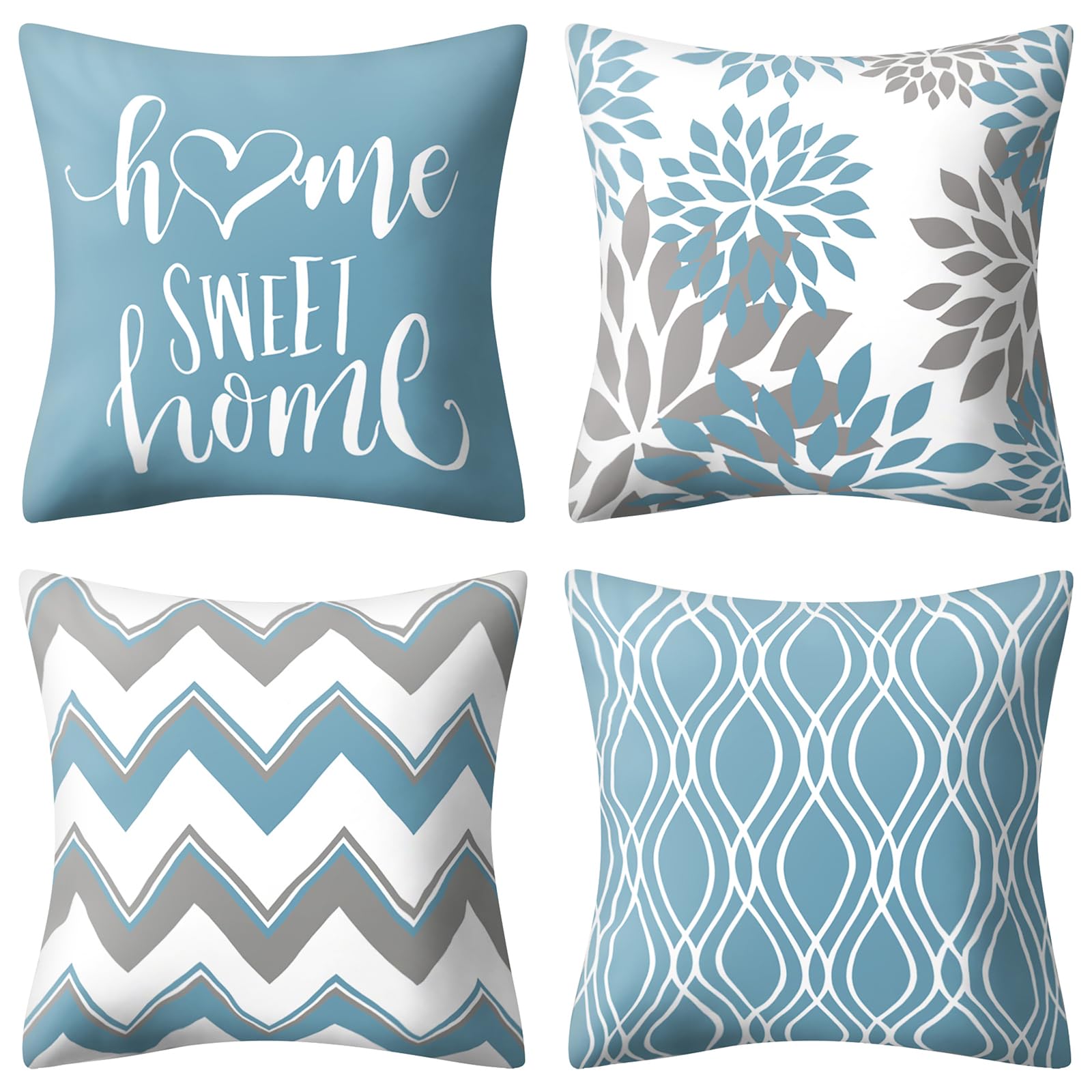 Drmstow Blue Pillow Covers 18X18 Set Of 4 Decorative Couch Throw Pillow Cushion Covers For Sofa Bedroom Ourdoor Patio Furniture