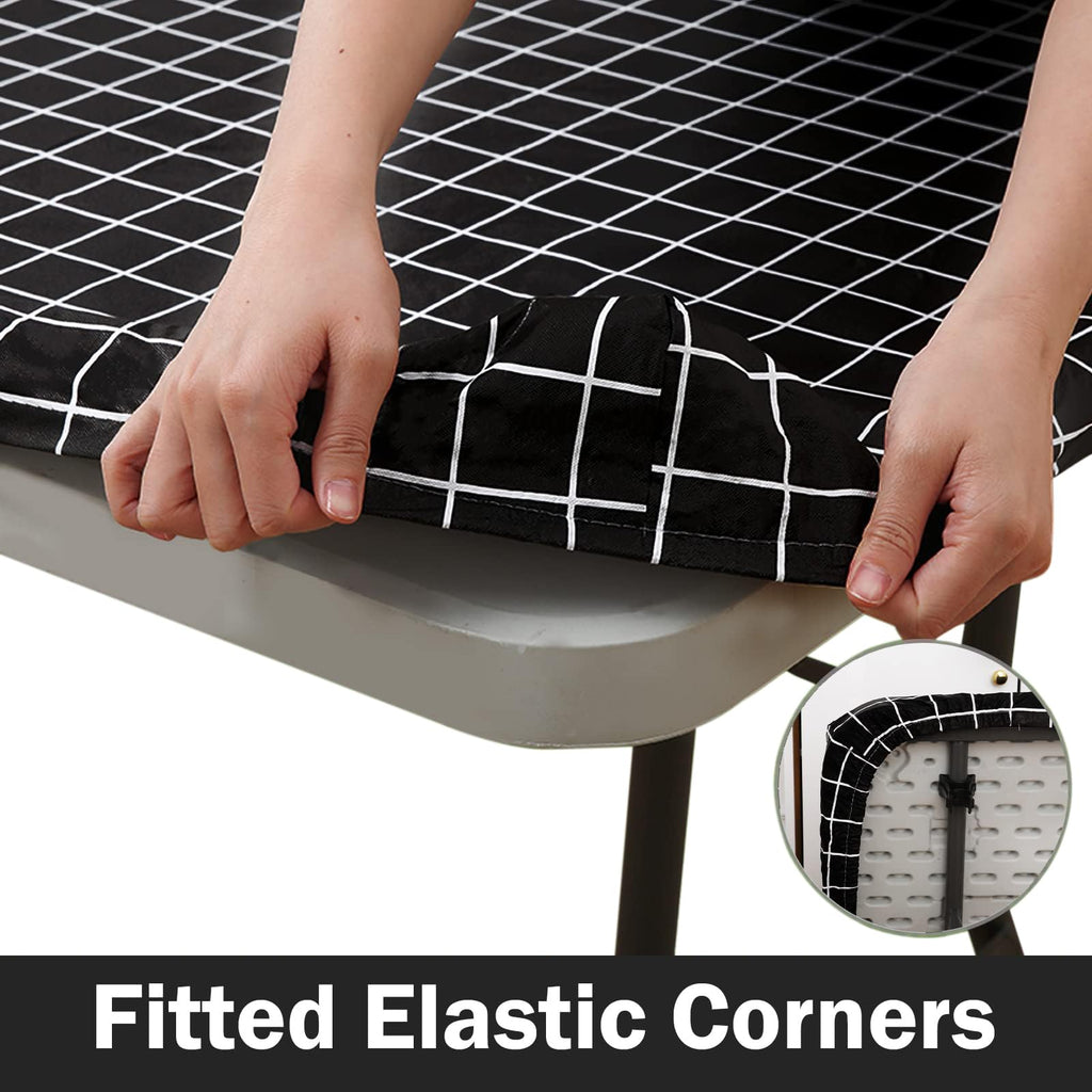 Spotjoy Rectangle Table Cloth, Elastic Fitted Flannel Backed Plastic Table Covers For 8 Foot Folding Tables, Waterproof Vinyl Ta