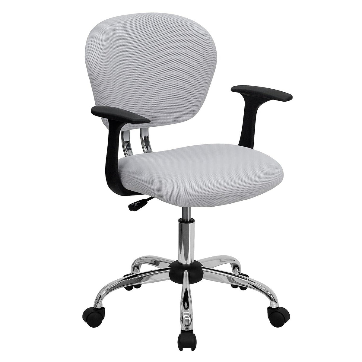 Flash Furniture Beverly Mid-Back White Mesh Padded Swivel Task Office Chair with Chrome Base and Arms