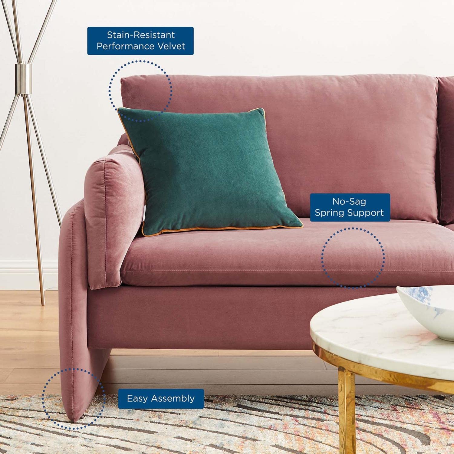 Modway Indicate Performance Velvet, Sofa, Dusty Rose