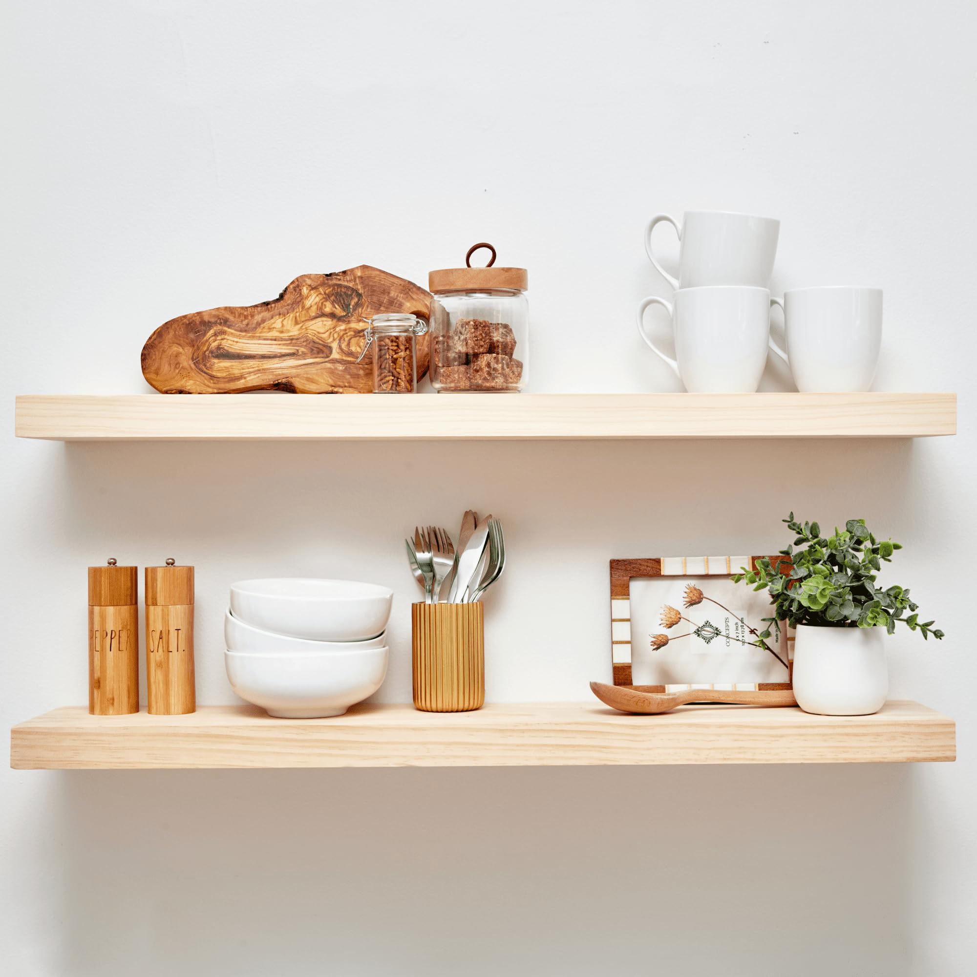Homeforia Rustic Farmhouse Floating Shelves, Bathroom Wooden Shelves for Wall Mounted, Thick Industrial Kitchen Wood Shelf - 36 
