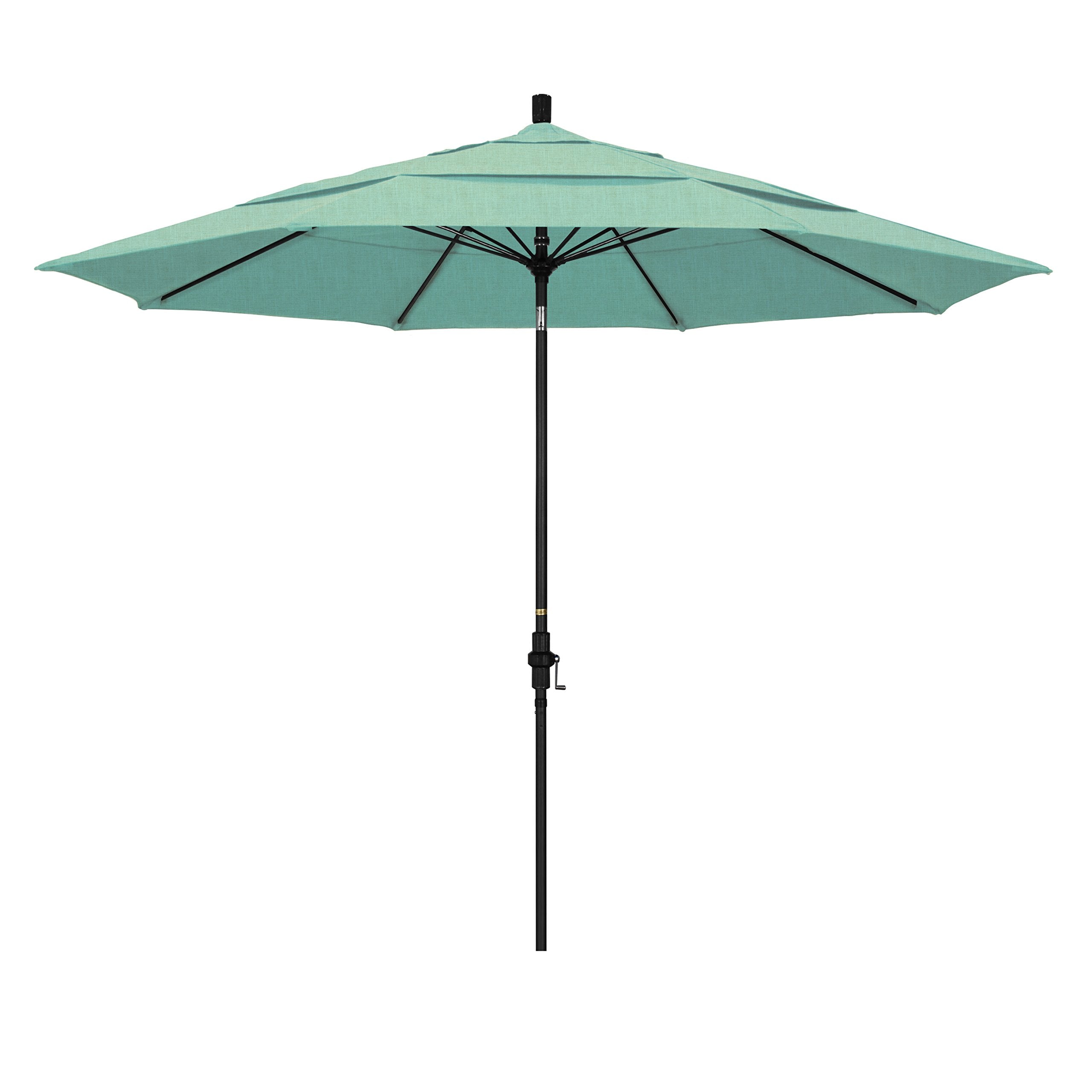 California Umbrella 11 Round Aluminum Pole Fiberglass Rib Market Umbrella, Crank Lift, Collar Tilt, Black Pole, Sunbrella Spect