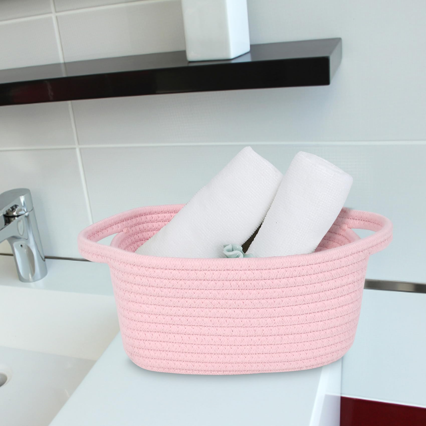 Abenkle Small Storage Basket, Mini Baby Basket, Cute Tiny Cotton Rope Woven Basket,Shelf Basket, Boho Decorative Toy Dog Cat Bas