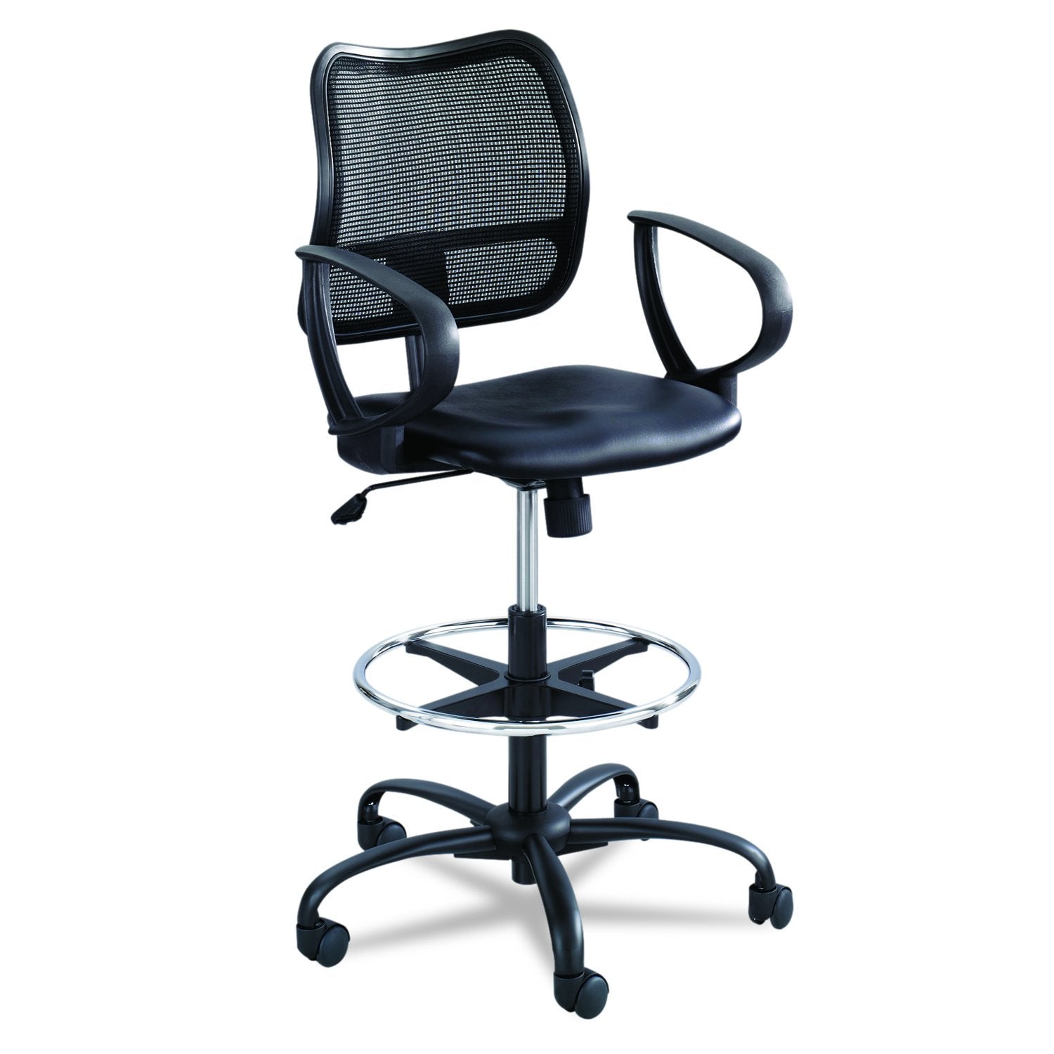 Safco Rolling Chair, Extended Height, Black Vinyl Mesh, Adjustable Height, Supportive Back and Ergonomic Design, 250 lbs Capacity, Black