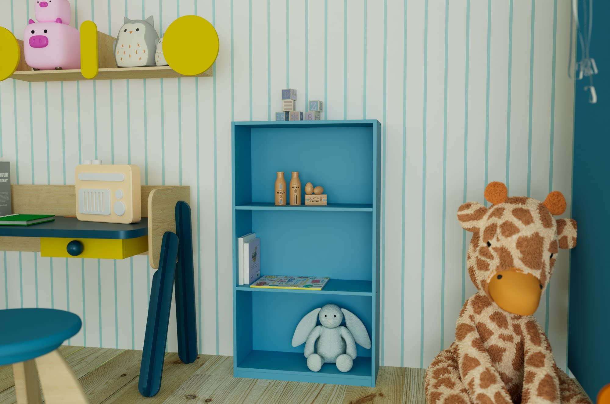 Furinno Basic 3-Tier Bookcase Storage Shelves, Light Blue