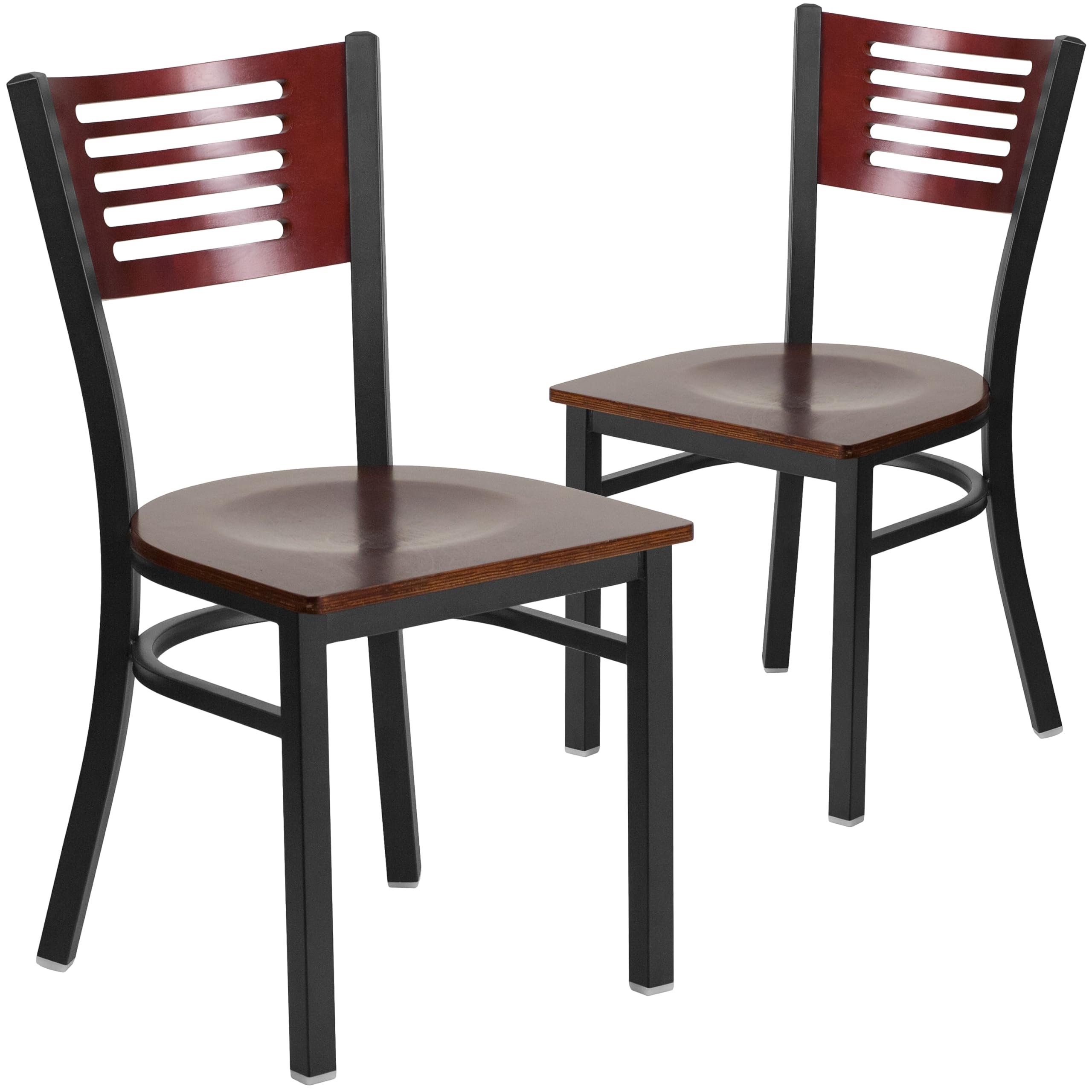 2 Pk. Slat Back Metal Chair - Mahogany Wood Back & Seat