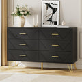 JOZZBY Dresser for Bedroom, 6 Drawer Black Wood Dresser with Gold Handles, Modern Storage Dressers & Chests of Drawers for Hallw