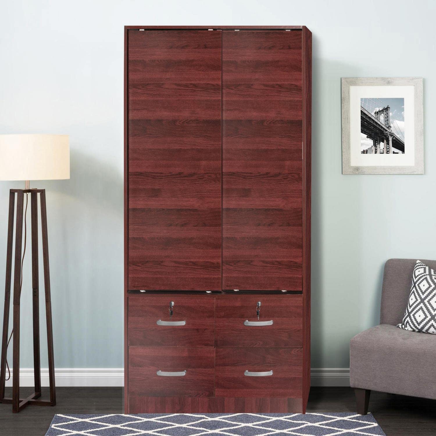 Better Home Products Sarah Modern Wood Double Sliding Door Armoire in Light Gray