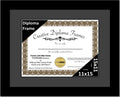 Creative Picture Frames 11x15 Classic Black Diploma Frame with Black Mat Glass Easel and Installed Wall Hangers | Frame Holds 16