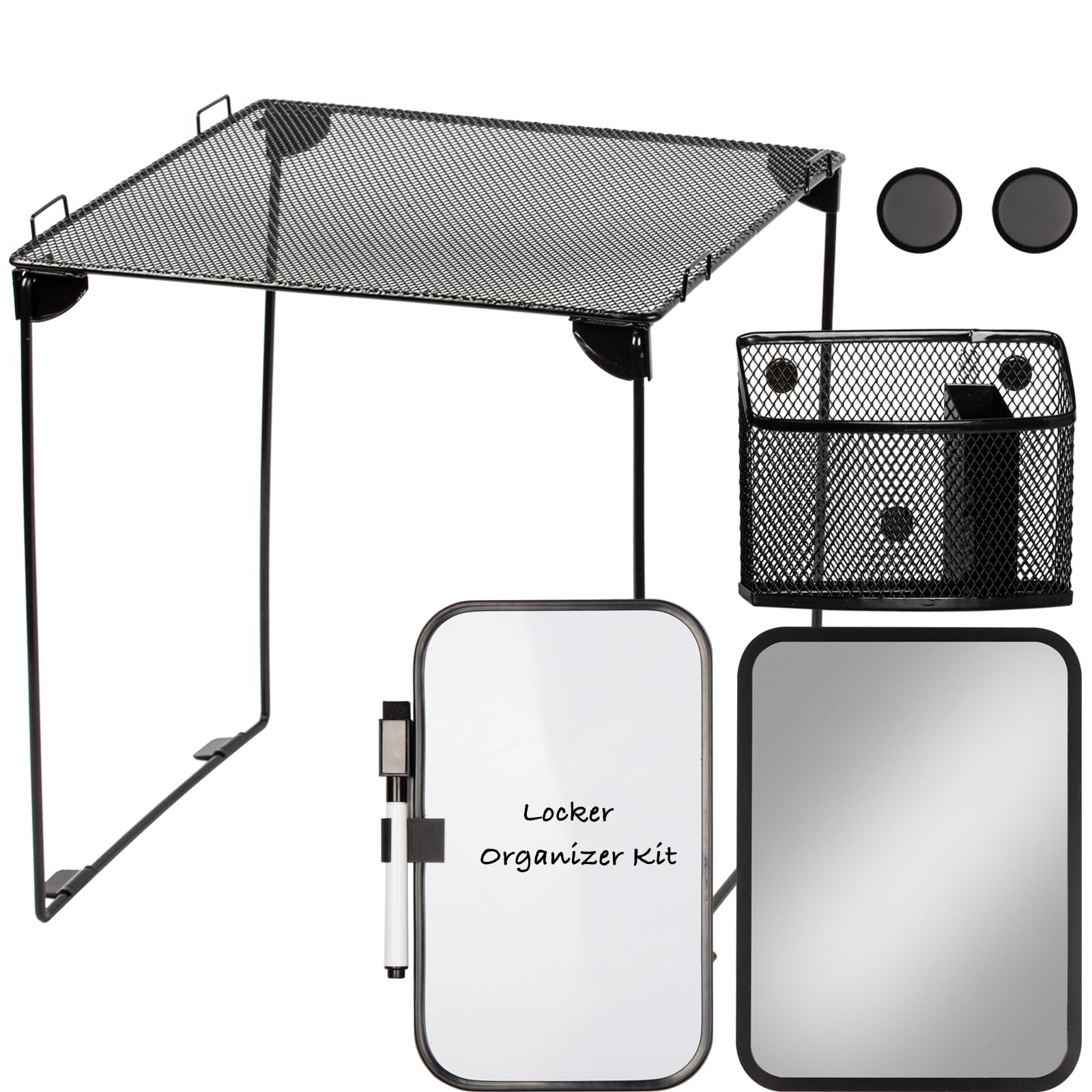 Svartur Black Locker Organizer Kit With Shelf, Shelf, Mirror, Pen Holder, Whiteboard, Back To School Essentials, 7-Piece Decorat