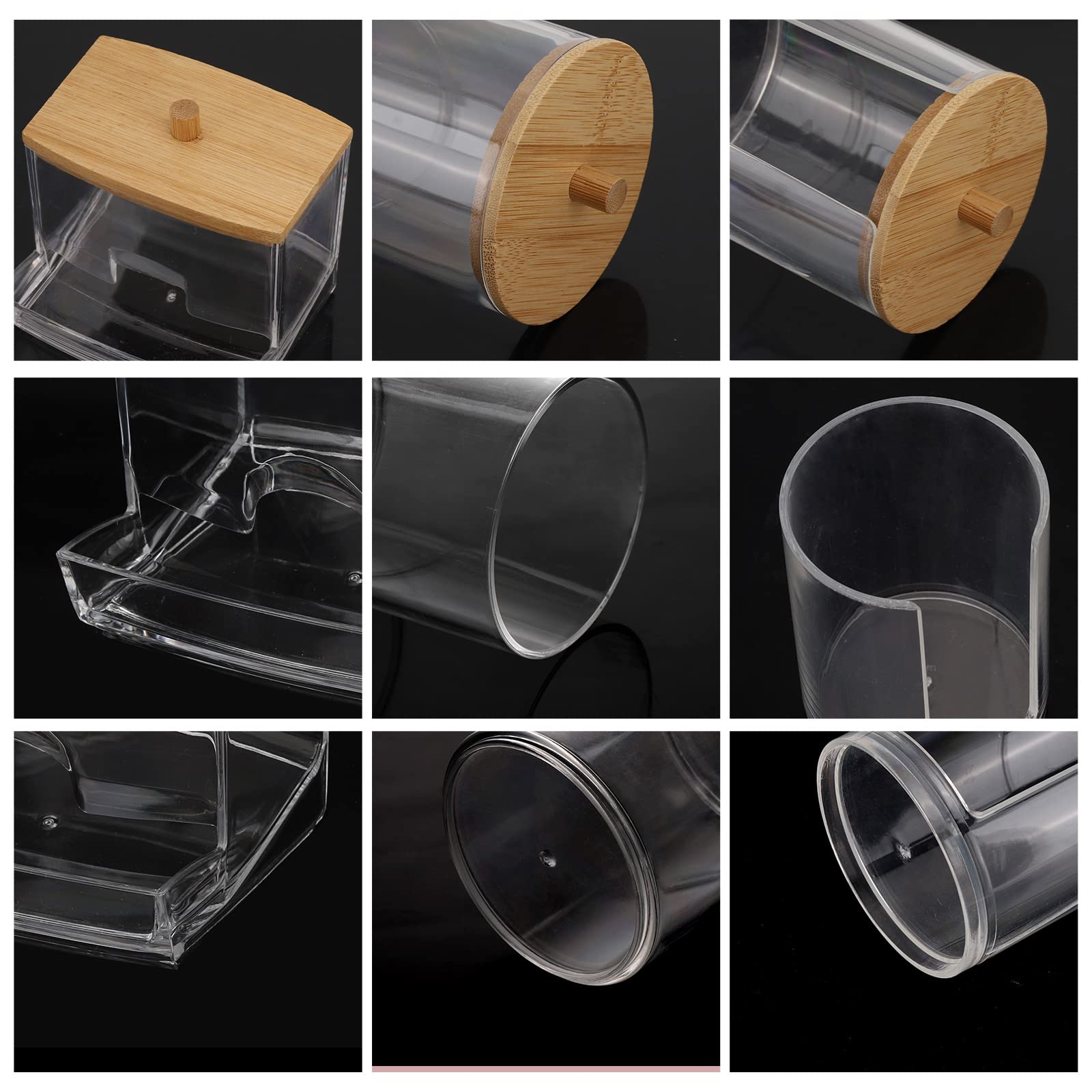 Tbestmax Bathroom Organizer Set - 3 Pcs Apothecary Jars with Brown Wood Lids for Cotton Balls & Qtips, Beige Wood Finish