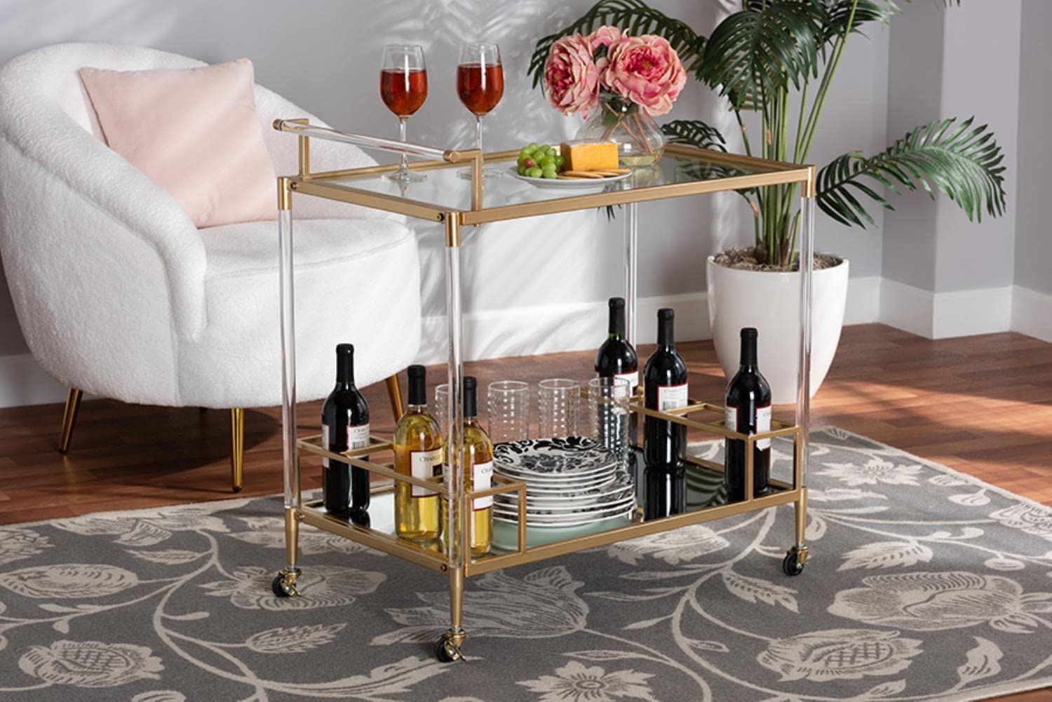 Baxton Studio Rosalina Wine Cart - Thumbnail 3