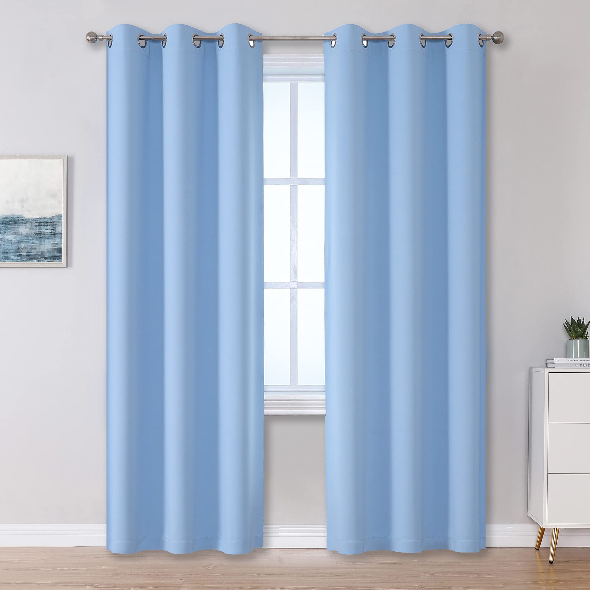 Dualife Light Sky Blue Curtains For Living Room And Bedroom 96 Inch Length Solid Room Darkening Curtains Thermal Insulated Gromm