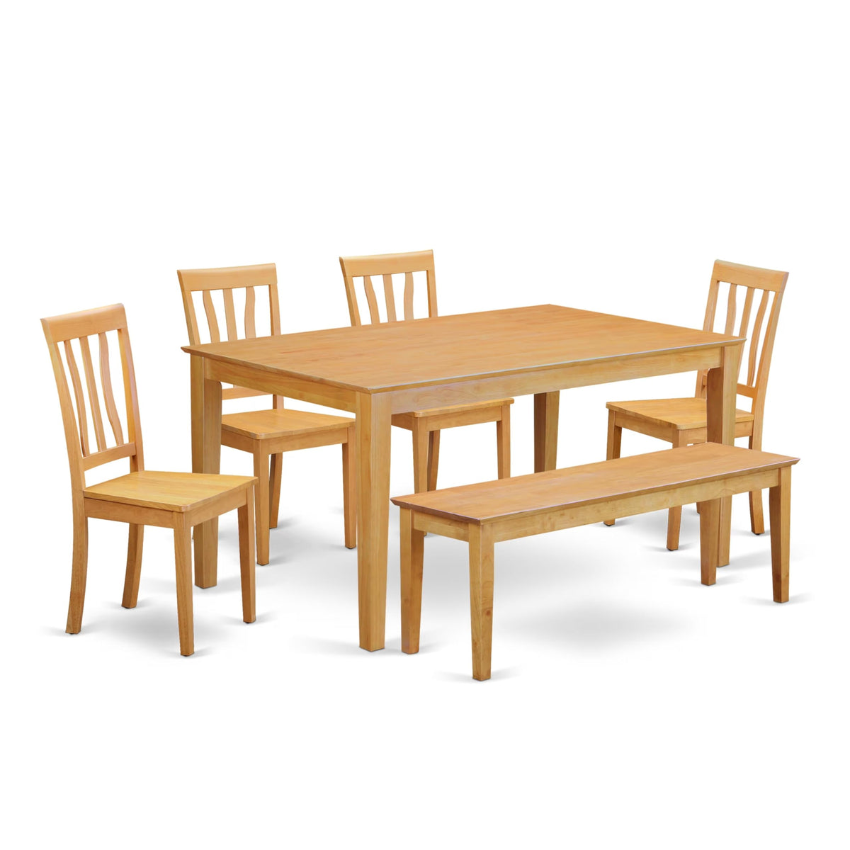 East West Furniture CAAN6-OAK-W 6 Piece Dining Set Contains a Rectangle Dining Room Table and 4 Kitchen Chairs with a Bench, 36x60 Inch, Oak