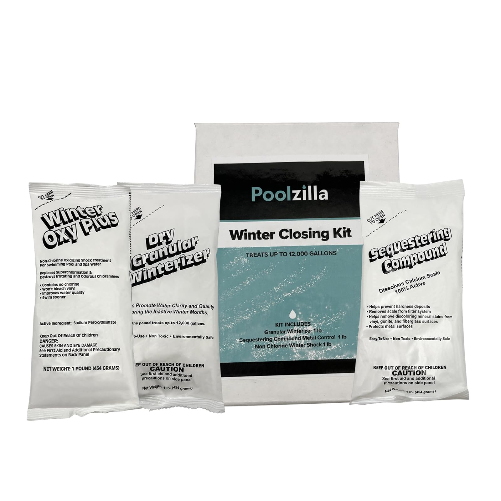 Poolzilla 12,000 Gallon Winterizing Kit, Closing Kit For Above And In-Ground Pools, Includes 1 Lb Granular Winterizer, 1 Lb Sequ