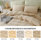 Nexhome Pro Duvet Cover Set 100% Washed Cotton Oversized King 120'X98' Linen Feel Textured Organic Natural 3 Pieces Bedding Set Beige Cream With Zipper Closure, Breathable And Soft (No Comforter)