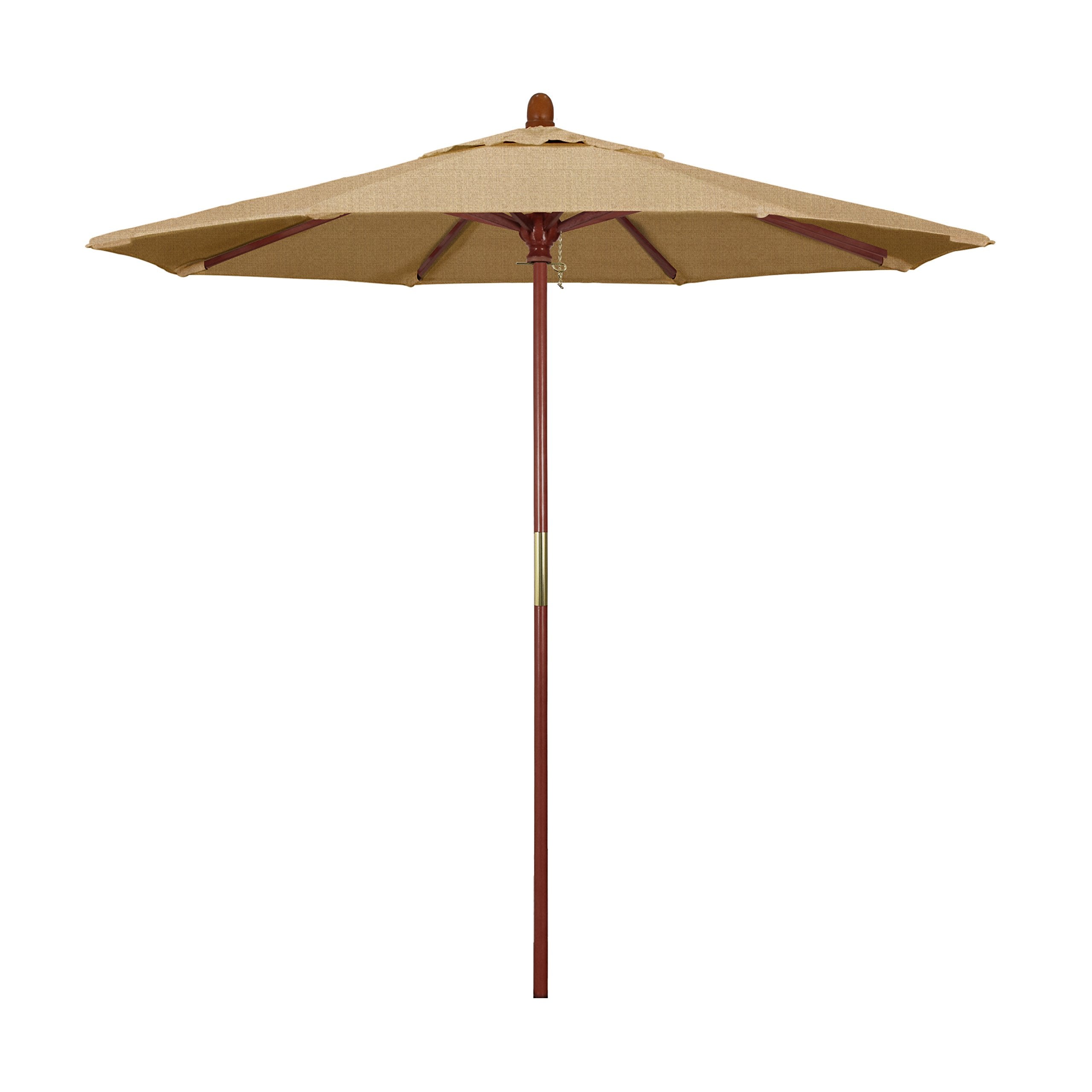 California Umbrella 7.5' Rd. Wooden Market Umbrella, Push Open Pin Stop , Sunbrella Linen Sesame