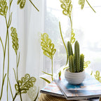 Melodieux Wheat Embroidery Sheer Curtain For Living Room Bedroom, Farmhouse Style Rod Pocket Voile Drape, White/Green, 52 By 84