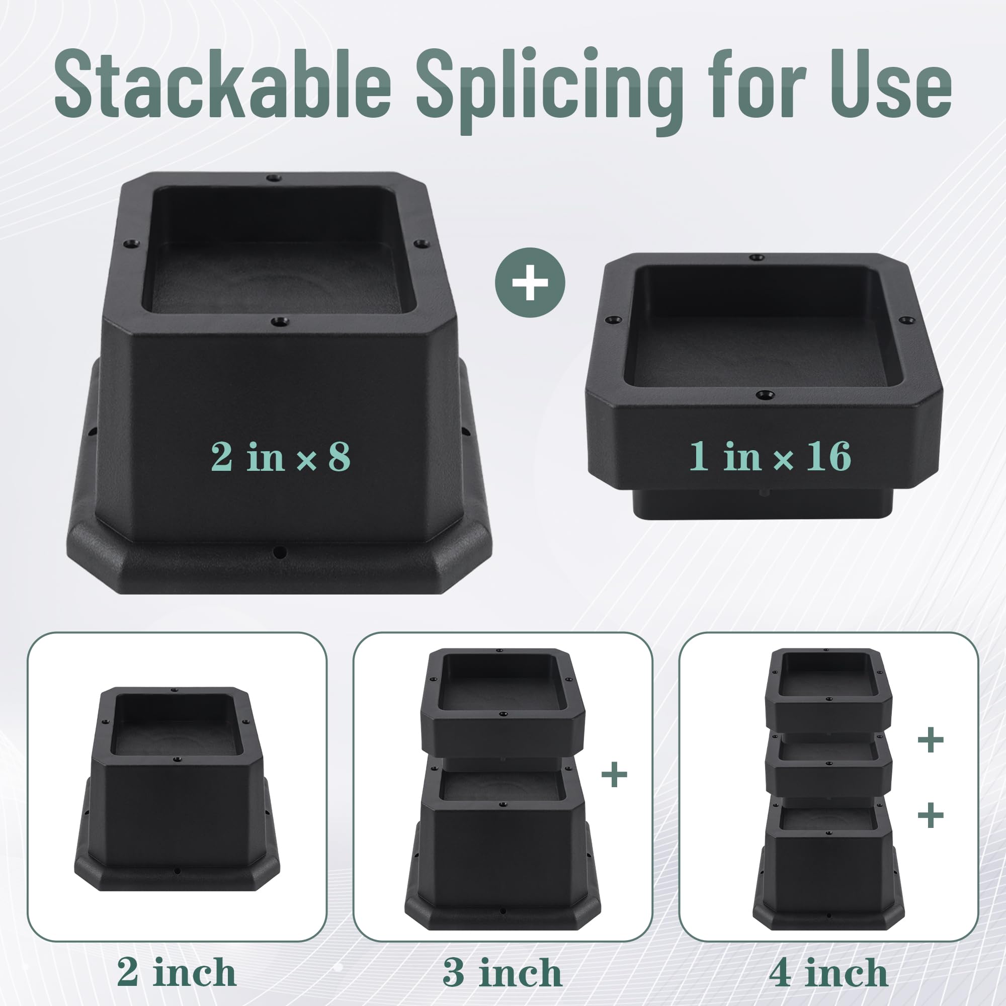 Btsd-Home Adjustable Bed Risers 2,3 Or 4 Inch Heavy Duty 8 Pack Furniture Risers Dorm Bed Risers Table Desks Legs Blocks Black