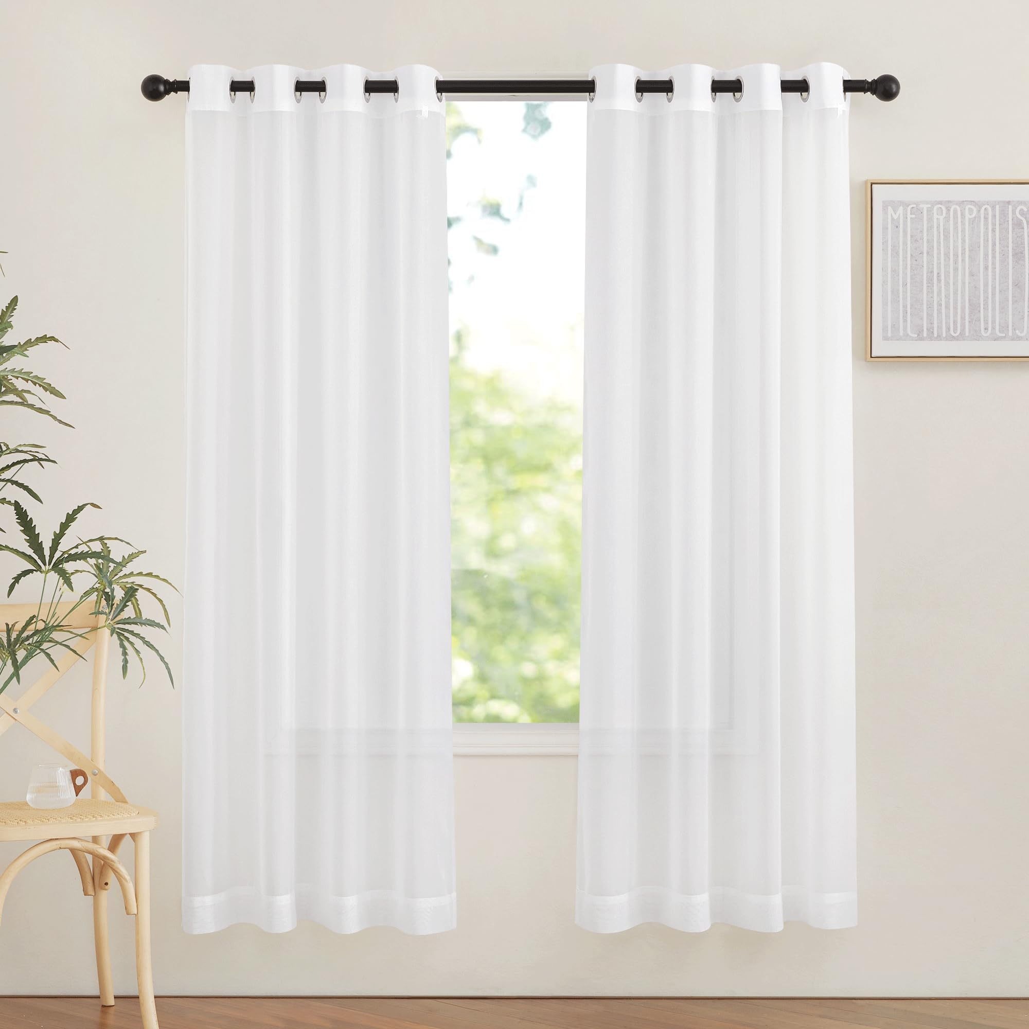 Nicetown Sheer Curtains Panels For Bedroom - Soft Ivory Voile Drapes Balance Light For Nursery/Living Room (2 Panels, W54 X L72