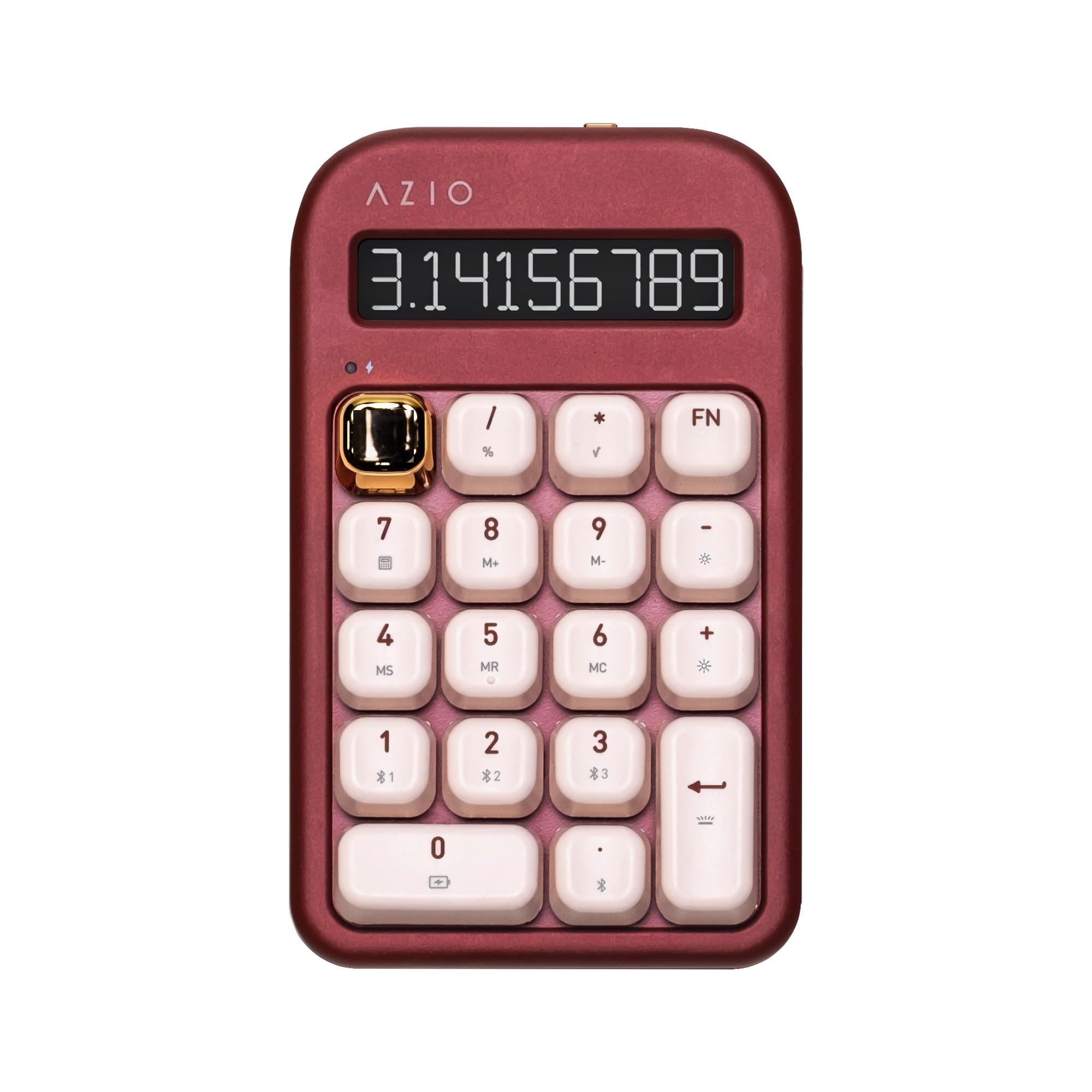 Azio Izo Wireless Mechanical Calculator & Number Pad (Red/Gold) - Bluetooth 5.0 & Usb, Gateron-Blue Mechanical Switch, 9 Backlig