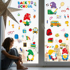 9 Sheets Back To School Window Clings, Gnome Book School Bus Double-Sided Window Decals Reusable Static Abc Apple First Day Of S